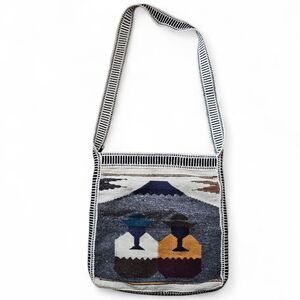 Handwoven Tapestry Crossbody Bag Wool Blend Folk Art Scenic Boho Artisan Purse